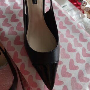 Nine West Black Slingbacks with patent leather toe detail
